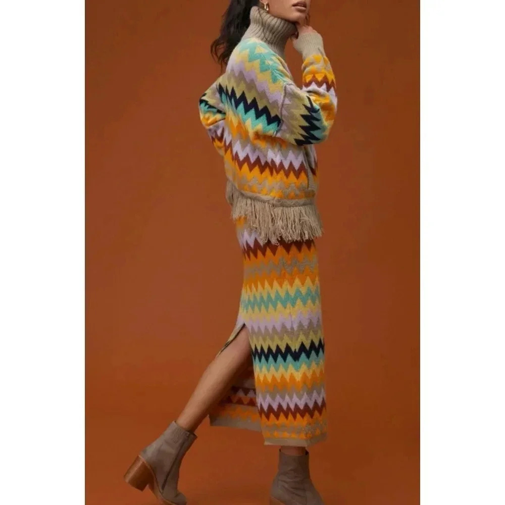 Anthropology Women's Plenty Knit 2 piece sweater Set, Sweater and‎ Skirt Large